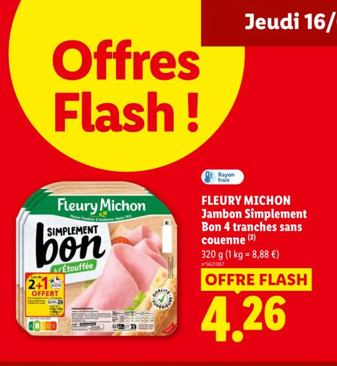 FLEURY MICHON Jambon Simplement Bon 4 tranches sans couenne