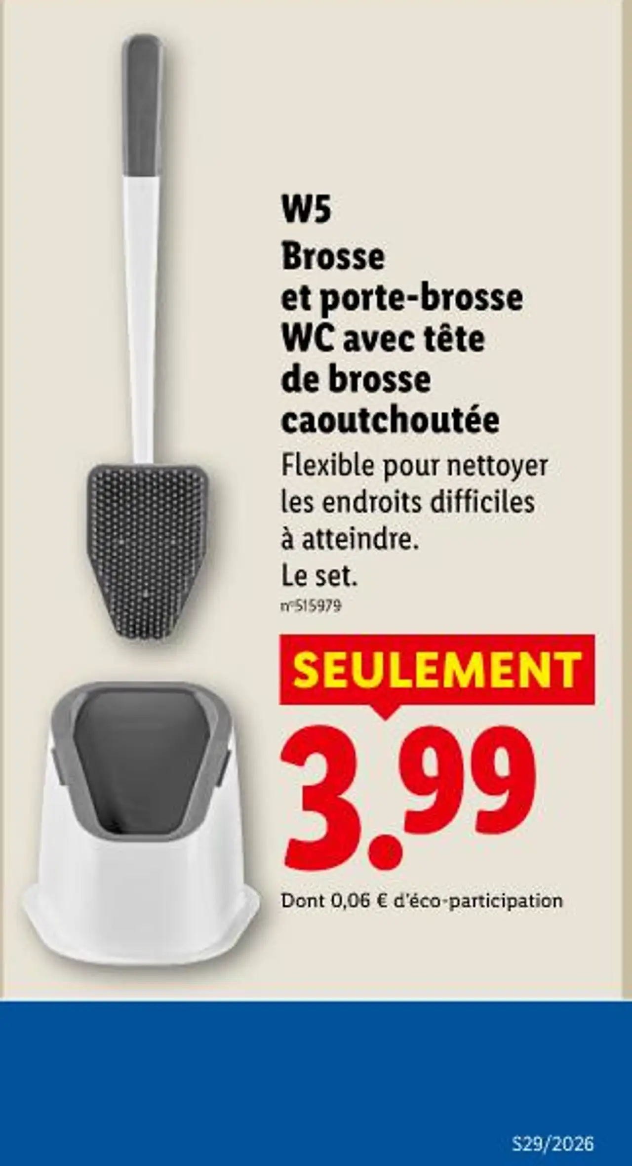 W5 Brosse et porte-brosse WC avec tête de brosse caoutchoutée